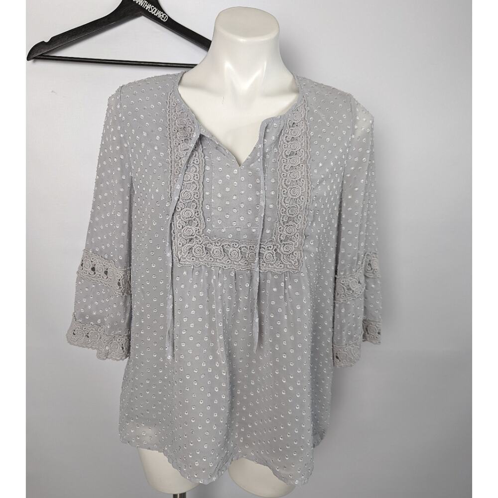 Krazy Kat Gray Polkadot Boho Blouse sz Small